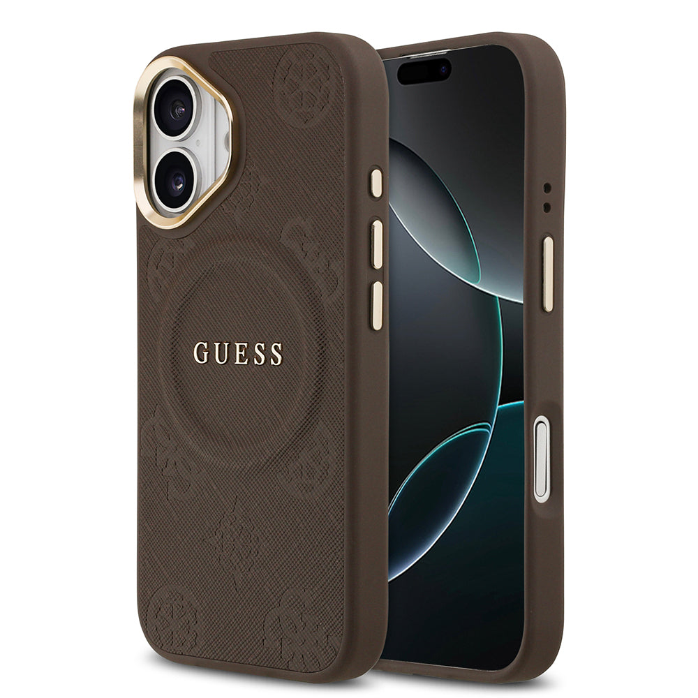 Apple iPhone 17 Kılıf Guess Orjinal Lisanslı M-safe Şarj Özellikli Sıcak Baskılı Yazı Logolu PU Deri Peony Kapak - Görsel 4