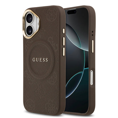 Apple iPhone 17 Kılıf Guess Orjinal Lisanslı M-safe Şarj Özellikli Sıcak Baskılı Yazı Logolu PU Deri Peony Kapak - Görsel 4