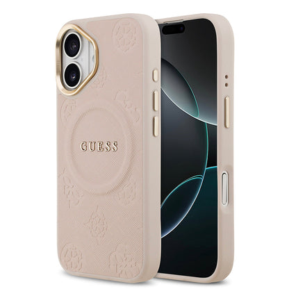 Apple iPhone 17 Kılıf Guess Orjinal Lisanslı M-safe Şarj Özellikli Sıcak Baskılı Yazı Logolu PU Deri Peony Kapak - Görsel 3