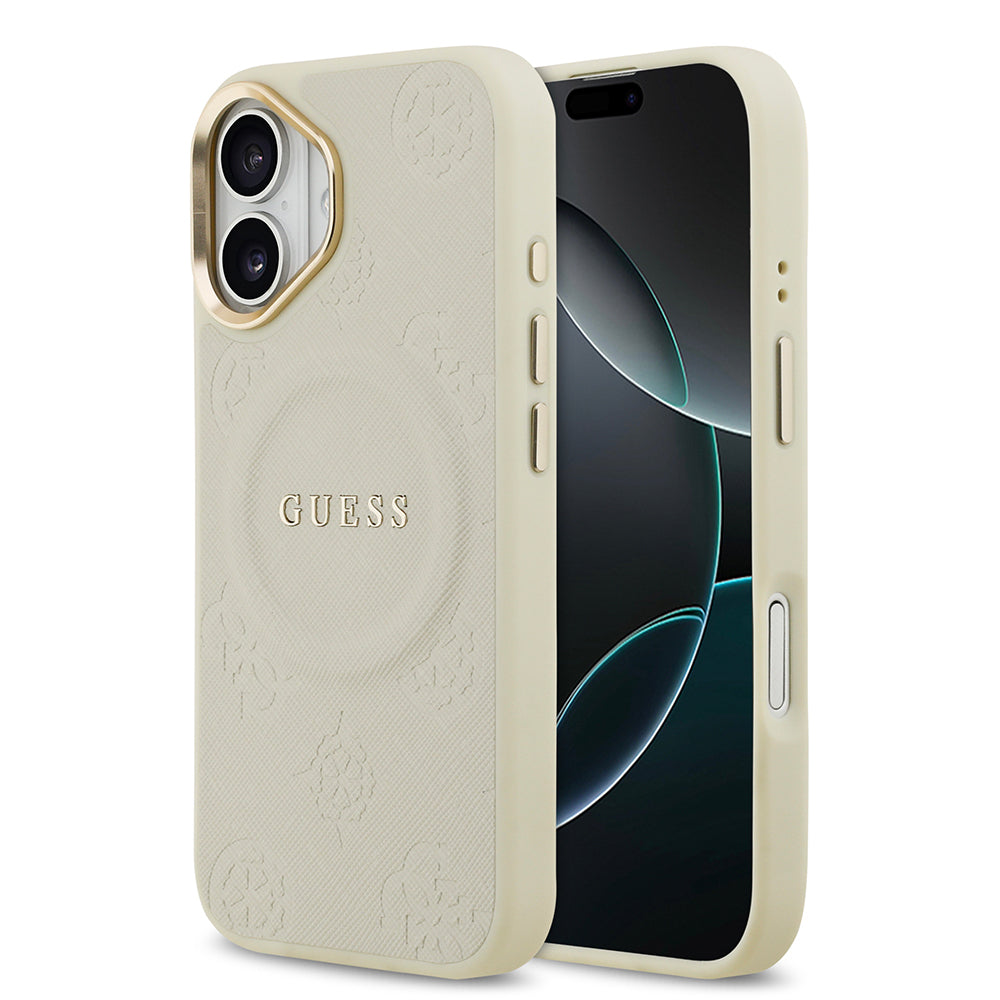 Apple iPhone 17 Kılıf Guess Orjinal Lisanslı M-safe Şarj Özellikli Sıcak Baskılı Yazı Logolu PU Deri Peony Kapak - Görsel 5