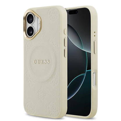 Apple iPhone 17 Kılıf Guess Orjinal Lisanslı M-safe Şarj Özellikli Sıcak Baskılı Yazı Logolu PU Deri Peony Kapak - Görsel 5