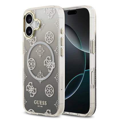 Apple iPhone 17 Kılıf Guess Orjinal Lisanslı M-safe Şarj Özellikli Simli Peony Desenli Silikon Kapak - Görsel 3