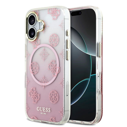 Apple iPhone 17 Kılıf Guess Orjinal Lisanslı M-safe Şarj Özellikli Simli Peony Desenli Silikon Kapak - Görsel 2