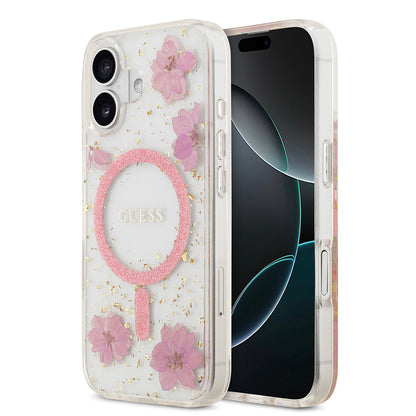 Apple iPhone 17 Kılıf Guess Orjinal Lisanslı M-safe Şarj Özellikli Transparan Resin Flowers Kapak - Görsel 2