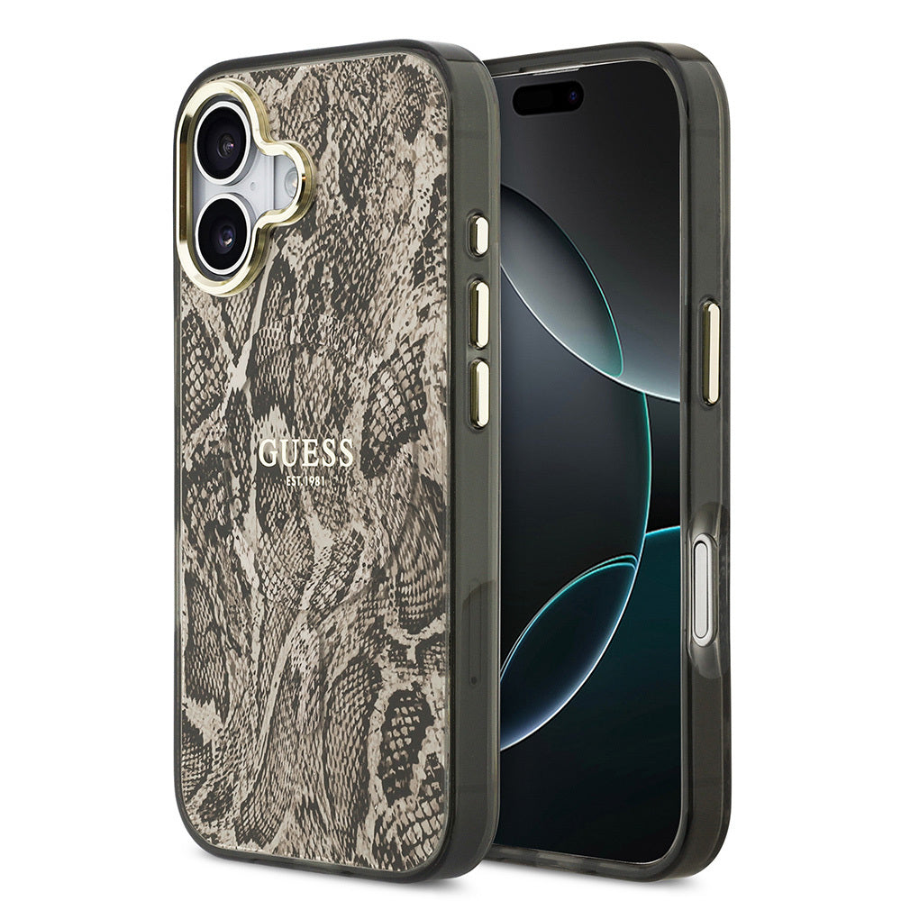 Apple iPhone 17 Kılıf Guess Orjinal Lisanslı M-safe Şarj Özellikli Yazı Logolu Python Desenli Kapak - Görsel 3