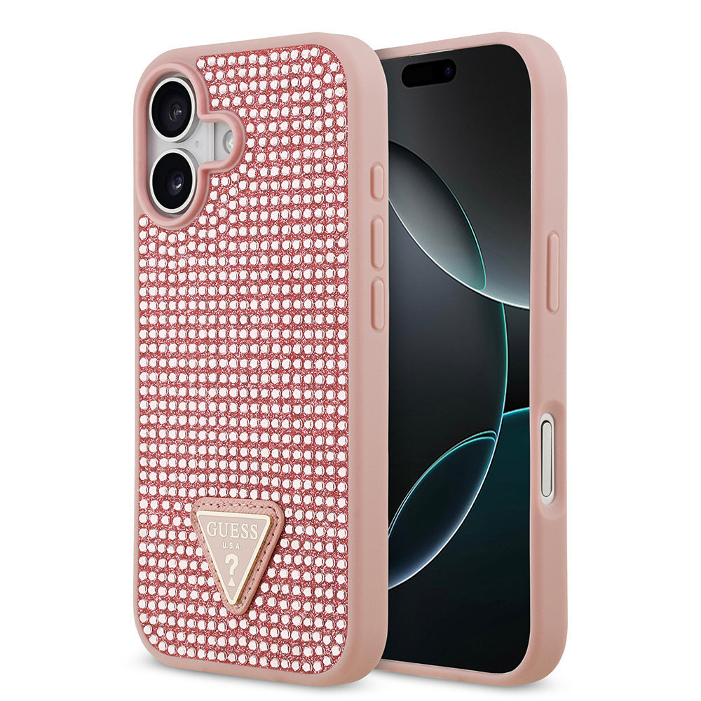 Apple iPhone 17 Kılıf Guess Orjinal Lisanslı Taşlı Arka Yüzey Üçgen Logolu Kapak - Görsel 4