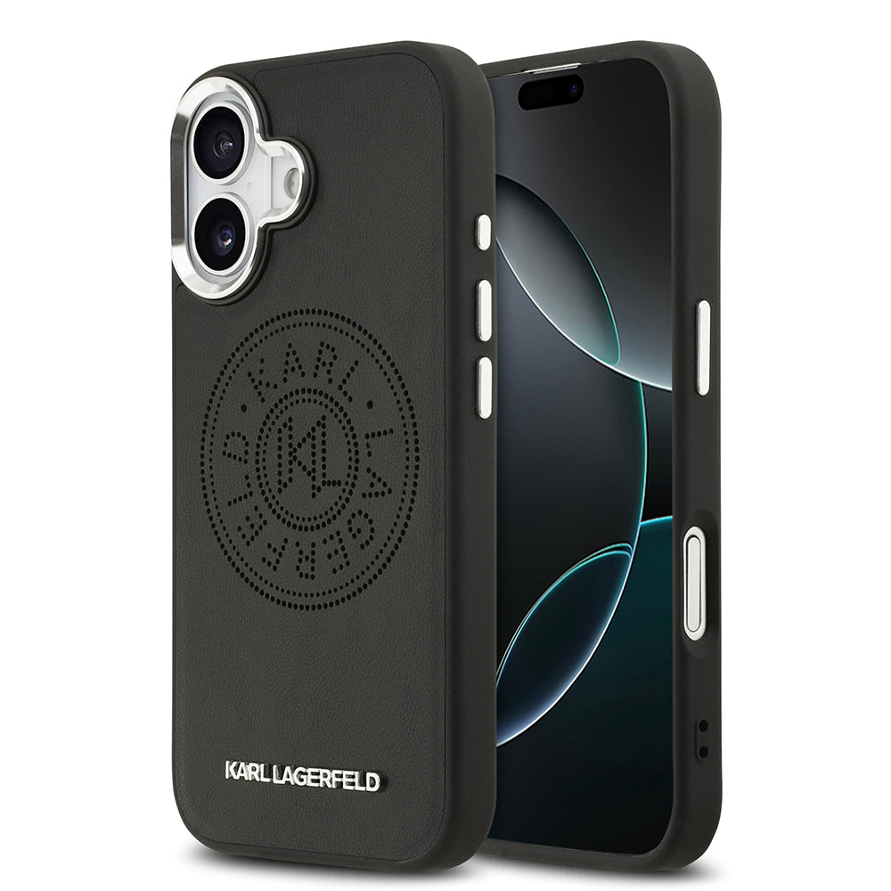 Apple iPhone 17 Kılıf Karl Lagerfeld Orjinal Lisanslı M-safe Şarj Özellikli Delikli Tasarım Metal Logolu PU Deri Kapak - Görsel 2