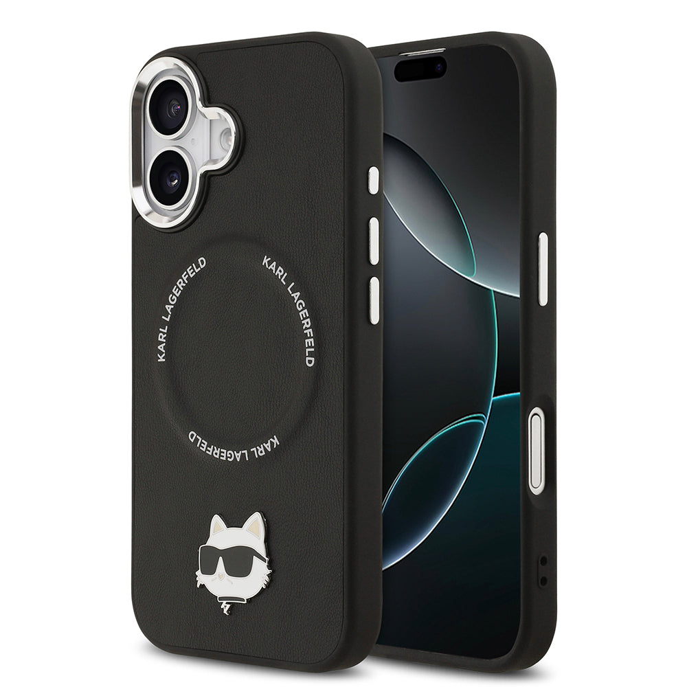 Apple iPhone 17 Kılıf Karl Lagerfeld Orjinal Lisanslı M-safe Şarj Özellikli Metal Kamera ve Buton Tasarımlı Choupette PU Deri Kapak - Görsel 2