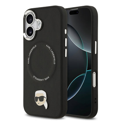 Apple iPhone 17 Kılıf Karl Lagerfeld Orjinal Lisanslı M-safe Şarj Özellikli Metal Kamera ve Buton Tasarımlı Karl PU Deri Kapak - Görsel 2