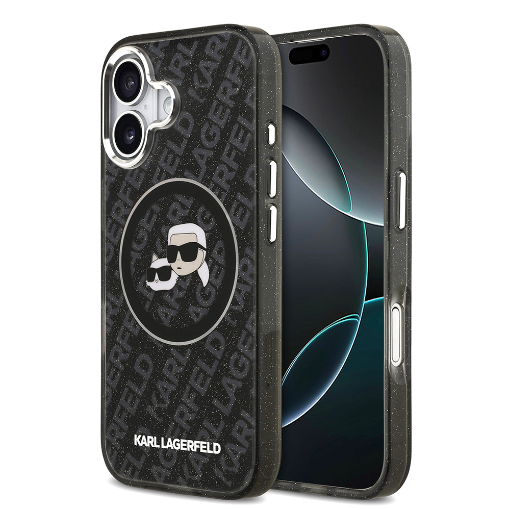 Apple iPhone 17 Kılıf Karl Lagerfeld Orjinal Lisanslı Parlayan Simli Karl & Choupette Heads Kapak - Görsel 2