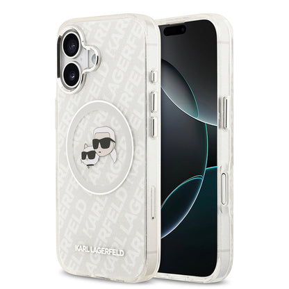 Apple iPhone 17 Kılıf Karl Lagerfeld Orjinal Lisanslı Parlayan Simli Karl & Choupette Heads Kapak - Görsel 3