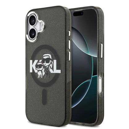 Apple iPhone 17 Kılıf Karl Lagerfeld Orjinal Lisanslı Parlayan Simli Karl & Choupette Sketch Logo Kapak - Görsel 2