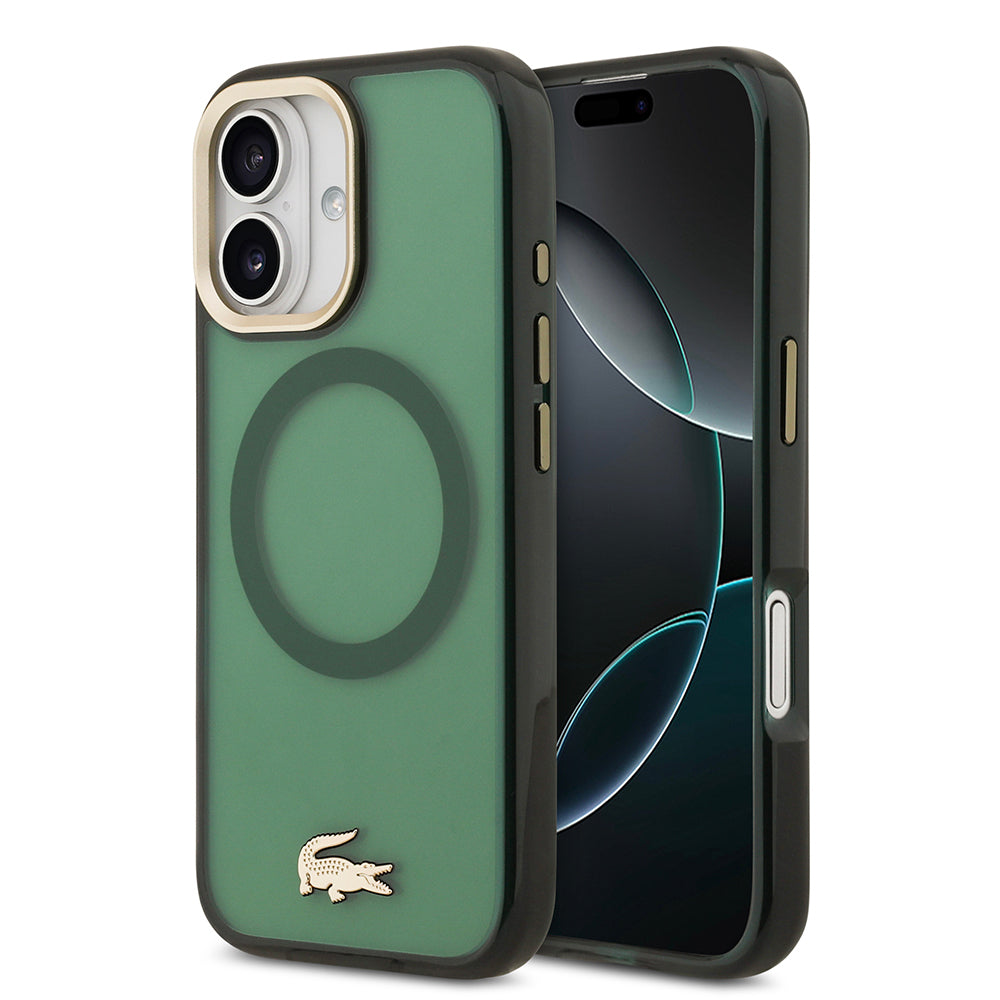 Apple iPhone 17 Kılıf Lacoste Orjinal Lisanslı M-safe Şarj Özellikli Gold Timsah Logolu Buzlu Kapak - Görsel 2