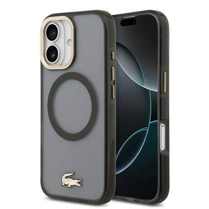 Apple iPhone 17 Kılıf Lacoste Orjinal Lisanslı M-safe Şarj Özellikli Gold Timsah Logolu Buzlu Kapak - Görsel 3