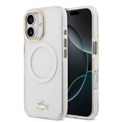 Apple iPhone 17 Kılıf Lacoste Orjinal Lisanslı M-safe Şarj Özellikli Gold Timsah Logolu Buzlu Kapak - Görsel 4