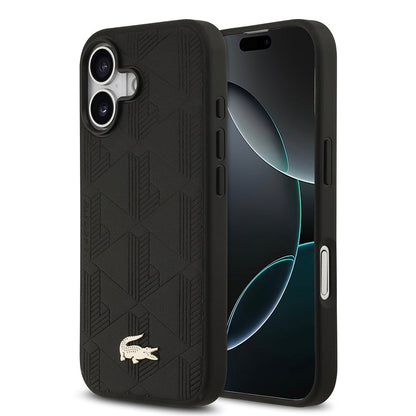 Apple iPhone 17 Kılıf Lacoste Orjinal Lisanslı M-safe Şarj Özellikli PU Deri Tasarımlı Karışık Monogram Desenli Kapak - Görsel 2