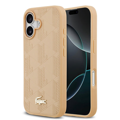 Apple iPhone 17 Kılıf Lacoste Orjinal Lisanslı M-safe Şarj Özellikli PU Deri Tasarımlı Karışık Monogram Desenli Kapak - Görsel 3