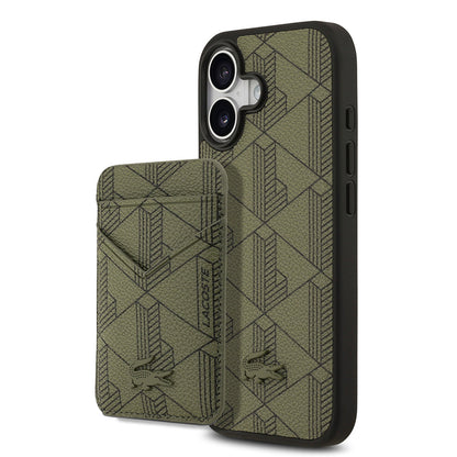 Apple iPhone 17 Kılıf Lacoste Orjinal Lisanslı M-safe Şarj Özellikli PU Deri Tasarımlı Kartlıklı Karışık Monogram Desenli Kapak - Görsel 3