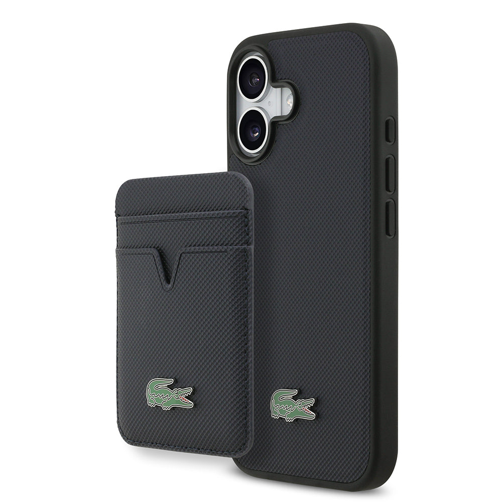 Apple iPhone 17 Kılıf Lacoste Orjinal Lisanslı M-safe Şarj Özellikli PU Pike Desenli Metal Logolu Kartlıklı Kapak - Görsel 4