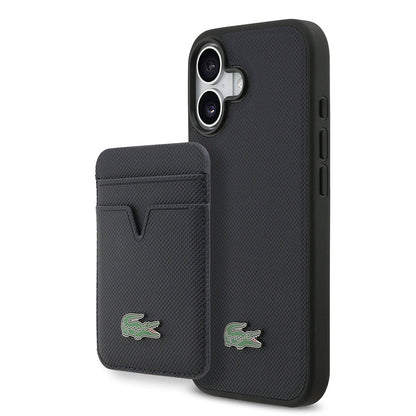 Apple iPhone 17 Kılıf Lacoste Orjinal Lisanslı M-safe Şarj Özellikli PU Pike Desenli Metal Logolu Kartlıklı Kapak - Görsel 4