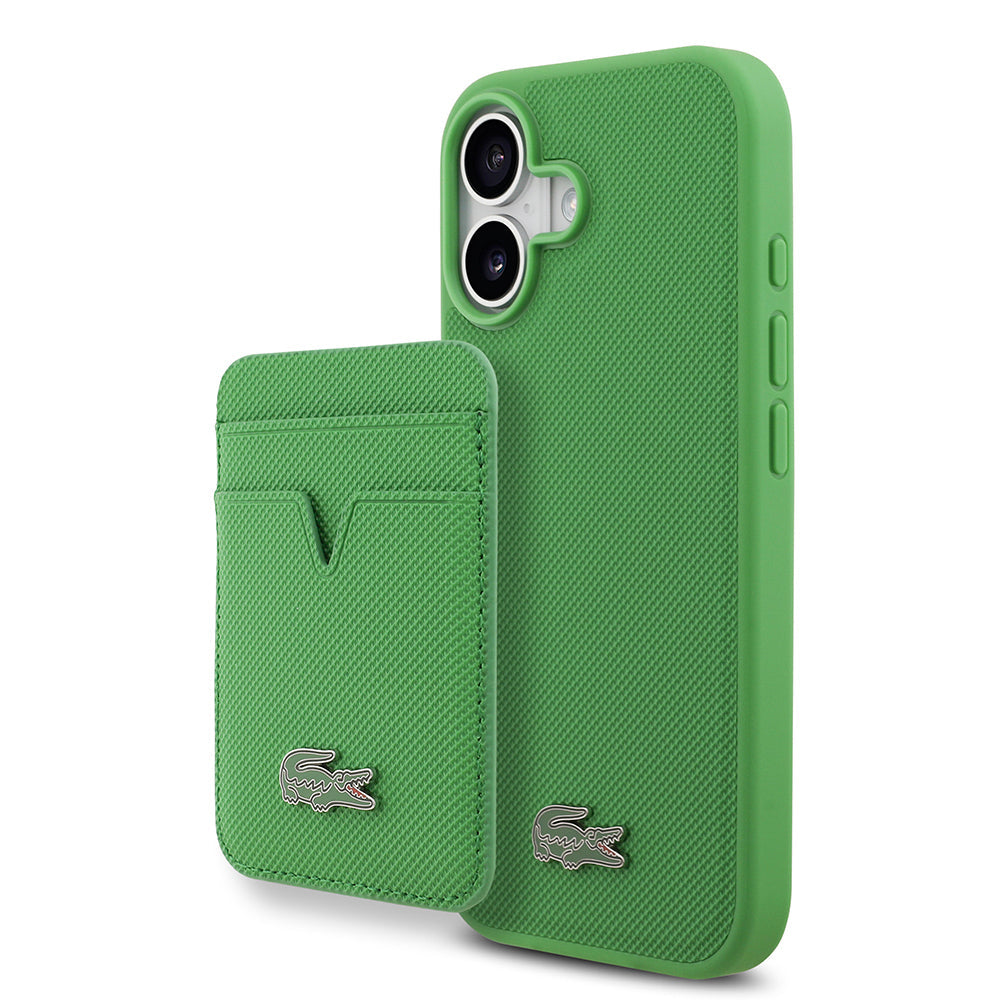 Apple iPhone 17 Kılıf Lacoste Orjinal Lisanslı M-safe Şarj Özellikli PU Pike Desenli Metal Logolu Kartlıklı Kapak - Görsel 3