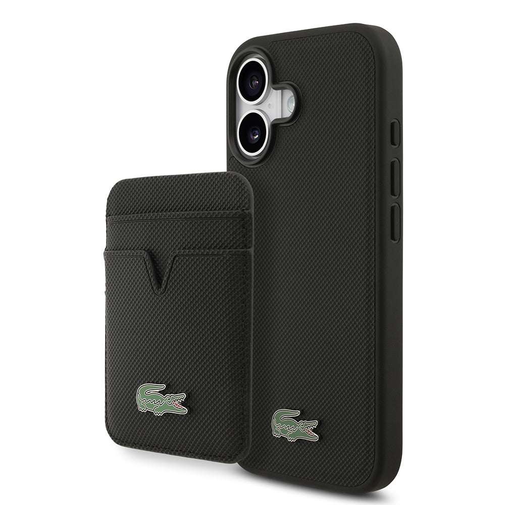 Apple iPhone 17 Kılıf Lacoste Orjinal Lisanslı M-safe Şarj Özellikli PU Pike Desenli Metal Logolu Kartlıklı Kapak - Görsel 2