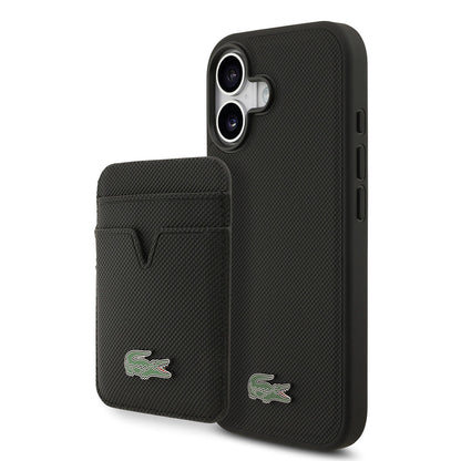 Apple iPhone 17 Kılıf Lacoste Orjinal Lisanslı M-safe Şarj Özellikli PU Pike Desenli Metal Logolu Kartlıklı Kapak - Görsel 2
