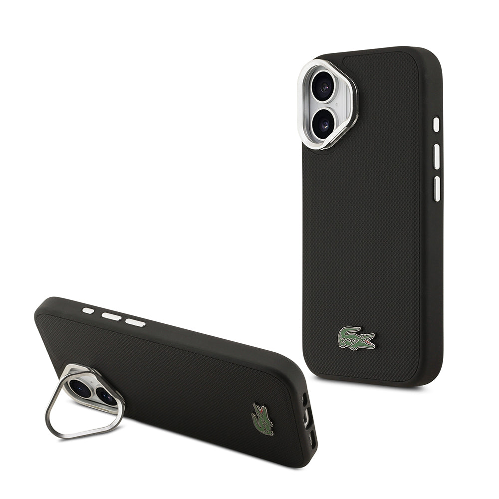 Apple iPhone 17 Kılıf Lacoste Orjinal Lisanslı M-safe Şarj Özellikli PU Pike Desenli Standlı Metal Logolu Kapak - Görsel 2
