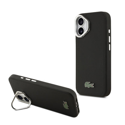 Apple iPhone 17 Kılıf Lacoste Orjinal Lisanslı M-safe Şarj Özellikli PU Pike Desenli Standlı Metal Logolu Kapak - Görsel 2