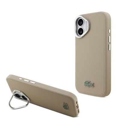 Apple iPhone 17 Kılıf Lacoste Orjinal Lisanslı M-safe Şarj Özellikli PU Pike Desenli Standlı Metal Logolu Kapak - Görsel 3