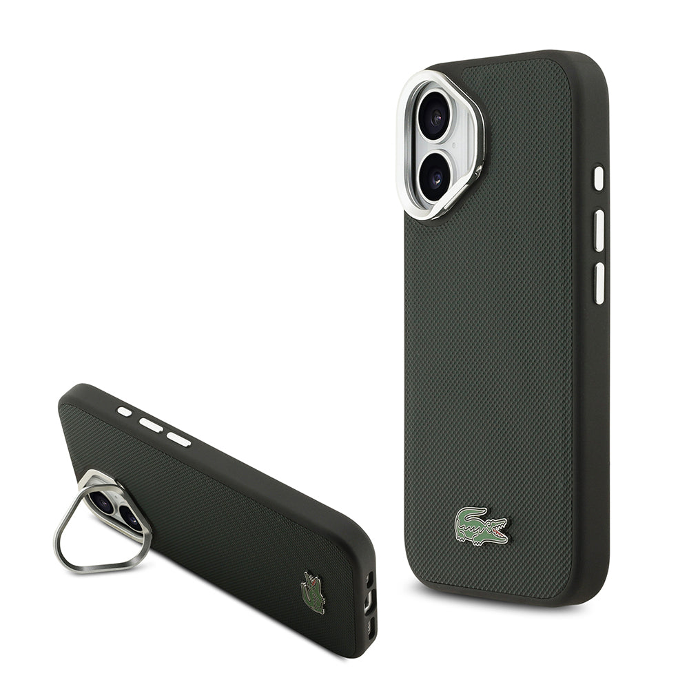 Apple iPhone 17 Kılıf Lacoste Orjinal Lisanslı M-safe Şarj Özellikli PU Pike Desenli Standlı Metal Logolu Kapak - Görsel 4