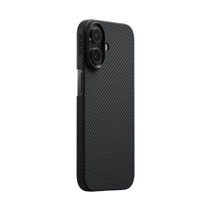 Apple iPhone 17 Kılıf M-safe Şarj Özellikli 1500D Aramid Fiber Pitaka Ultra-Slim Classic Serisi Black-Grey Twill Kapak - Görsel 2