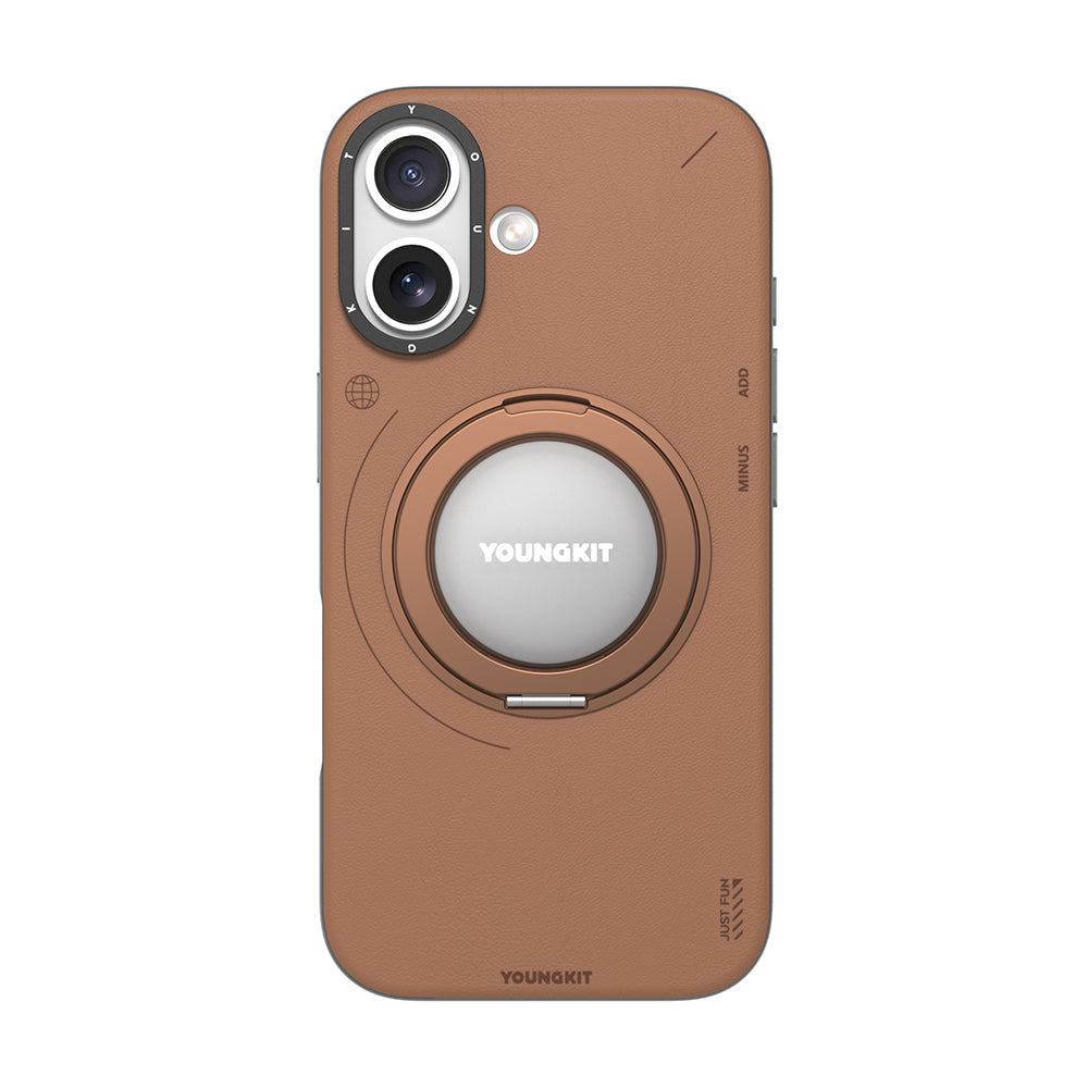 Apple iPhone 17 Kılıf M-safe Şarj Özellikli 360 Derece Standlı Basit Mat Deri Desenli Youngkit Tech Leather Serisi Kapak - Görsel 2
