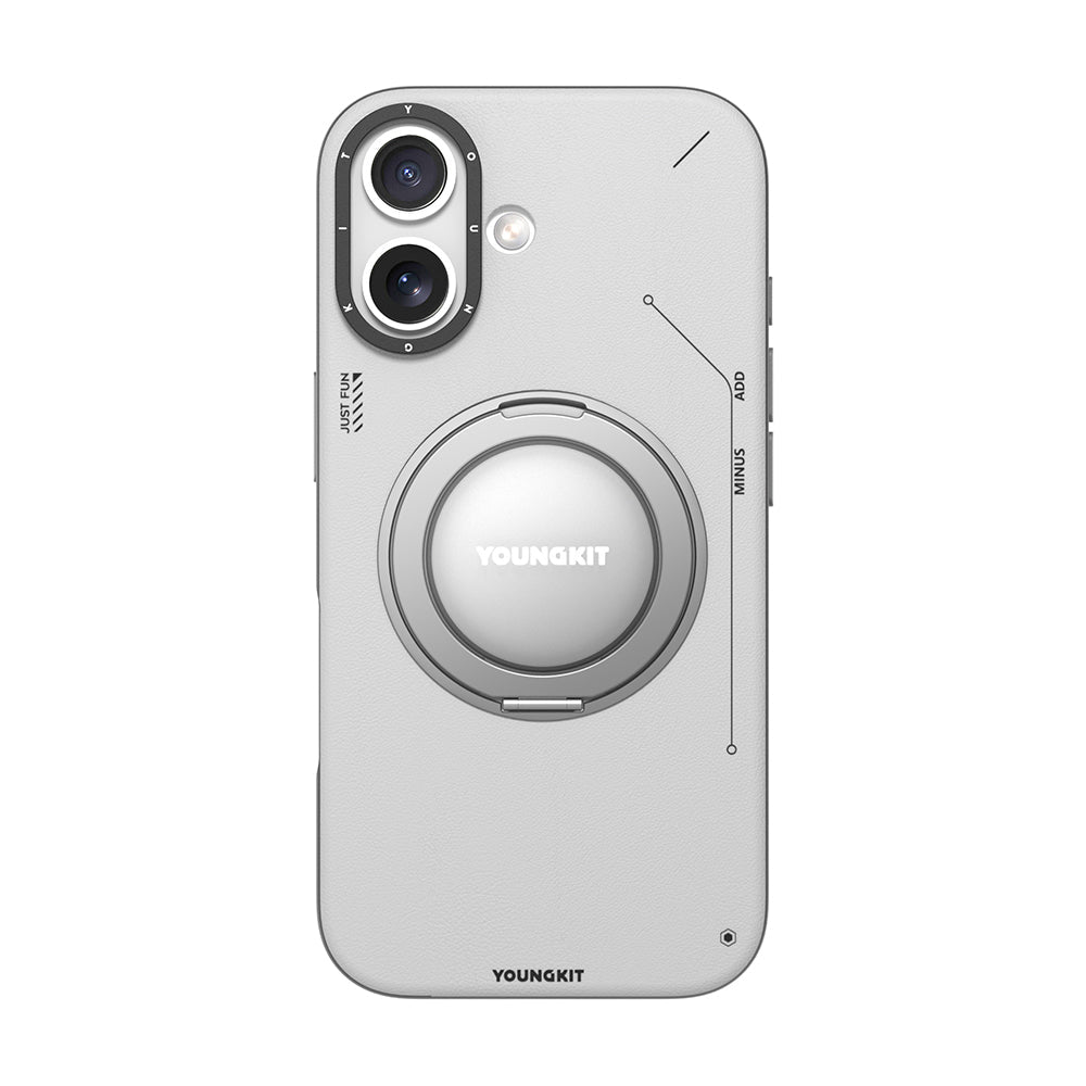 Apple iPhone 17 Kılıf M-safe Şarj Özellikli 360 Derece Standlı Basit Mat Deri Desenli Youngkit Tech Leather Serisi Kapak - Görsel 4