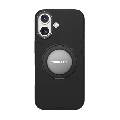 Apple iPhone 17 Kılıf M-safe Şarj Özellikli 360 Derece Standlı Basit Mat Deri Desenli Youngkit Tech Leather Serisi Kapak - Görsel 3