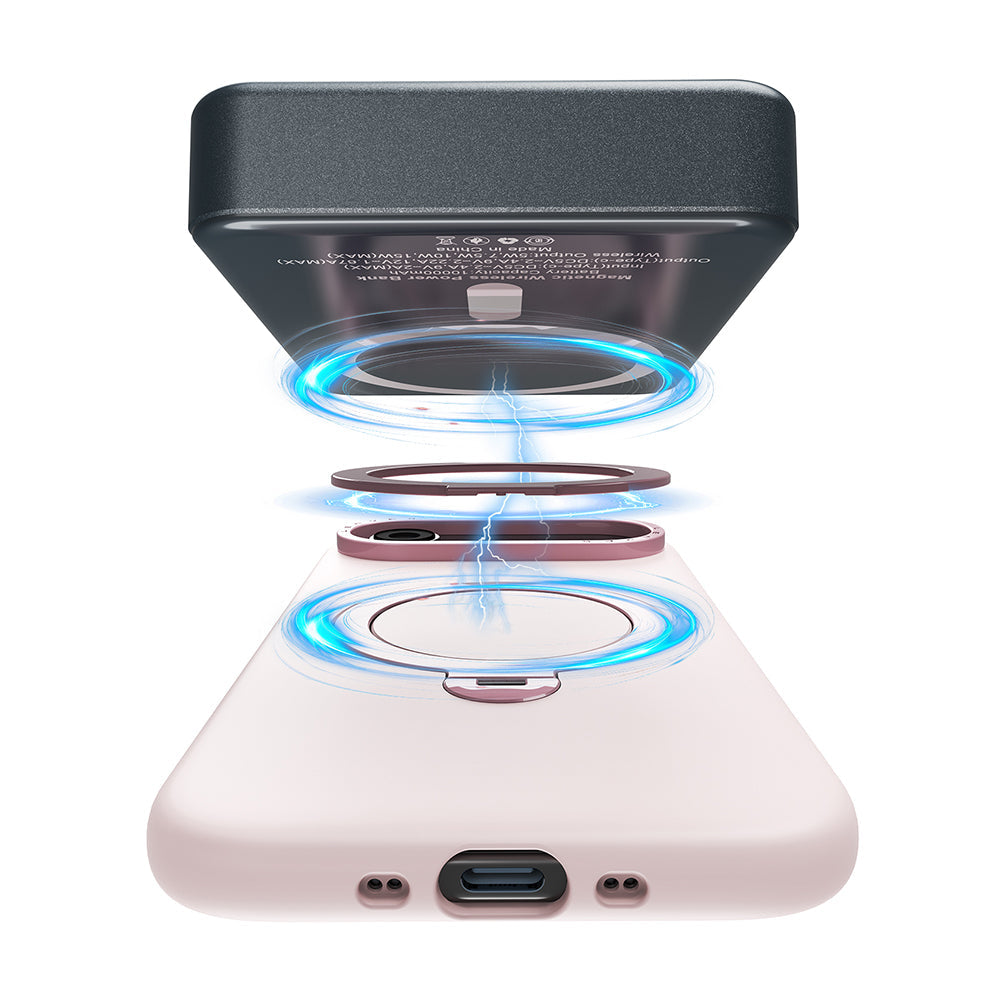 Apple iPhone 17 Kılıf M-safe Şarj Özellikli Metal Standlı Sıvı Silikon Lenyes CK223 Kapak - Görsel 3