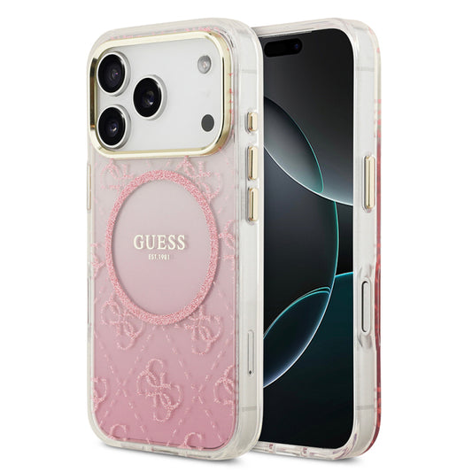 Apple iPhone 17 Pro Case Guess Original Licensed M-safe Charging Feature 4G Patterned Glitter Silicone Cover