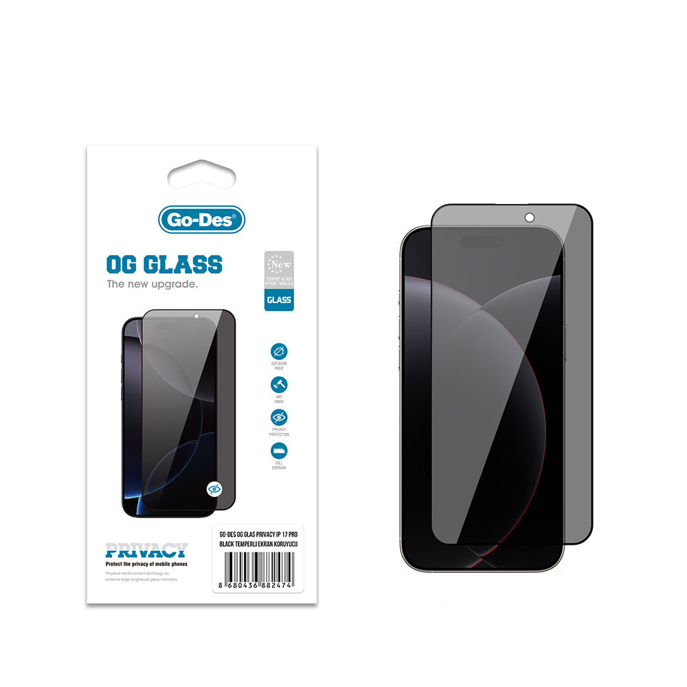 Apple iPhone 17 Pro Go Des OG Glass Privacy Antistatik Temperli Cam Ekran Koruyucu - Görsel 2