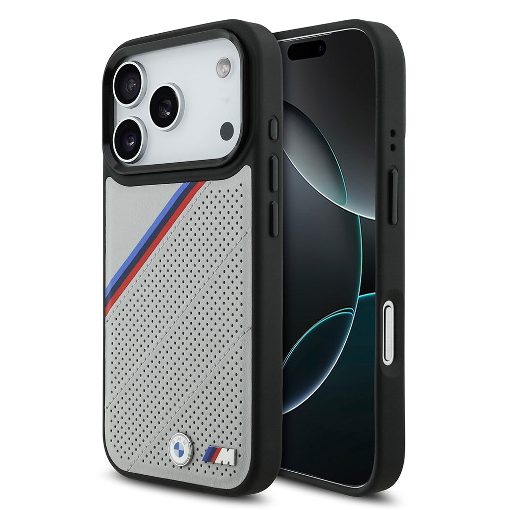 Apple iPhone 17 Pro Kılıf BMW Orjinal Lisanslı M-safe Şarj Özellikli M Logolu Üç Şeritli Delikli Deri Kapak - Görsel 2