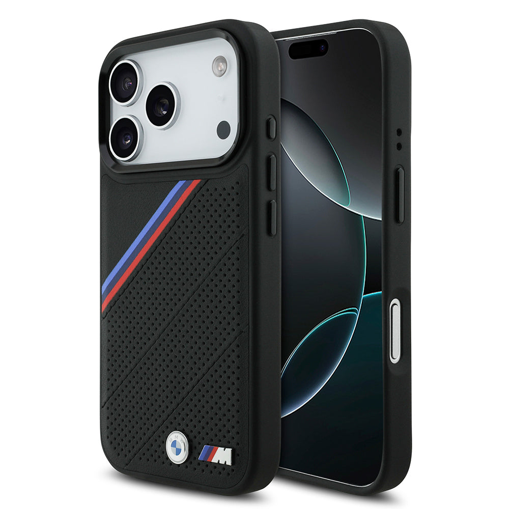 Apple iPhone 17 Pro Kılıf BMW Orjinal Lisanslı M-safe Şarj Özellikli M Logolu Üç Şeritli Delikli Deri Kapak - Görsel 3