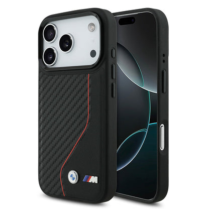 Apple iPhone 17 Pro Kılıf BMW Orjinal Lisanslı M-safe Şarj Özellikli Metal BMW ve M Logolu PU Karbon Tasarımlı Kapak - Görsel 2