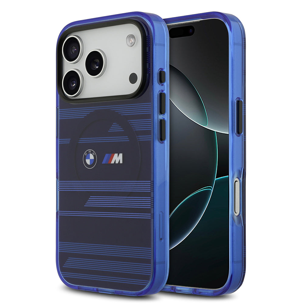 Apple iPhone 17 Pro Kılıf BMW Orjinal Lisanslı M-safe Şarj Özellikli Metal Kamera Butonlu Yatay Şeritli M Dizayn Kapak - Görsel 4