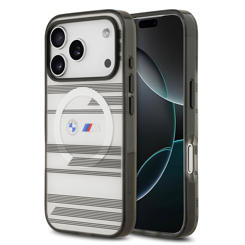 Apple iPhone 17 Pro Kılıf BMW Orjinal Lisanslı M-safe Şarj Özellikli Metal Kamera Butonlu Yatay Şeritli M Dizayn Kapak - Görsel 3