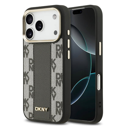 Apple iPhone 17 Pro Kılıf DKNY Orjinal Lisanslı M-safe Şarj Özellikli 3D Yazılı Checkered Pattern Kapak - Görsel 3