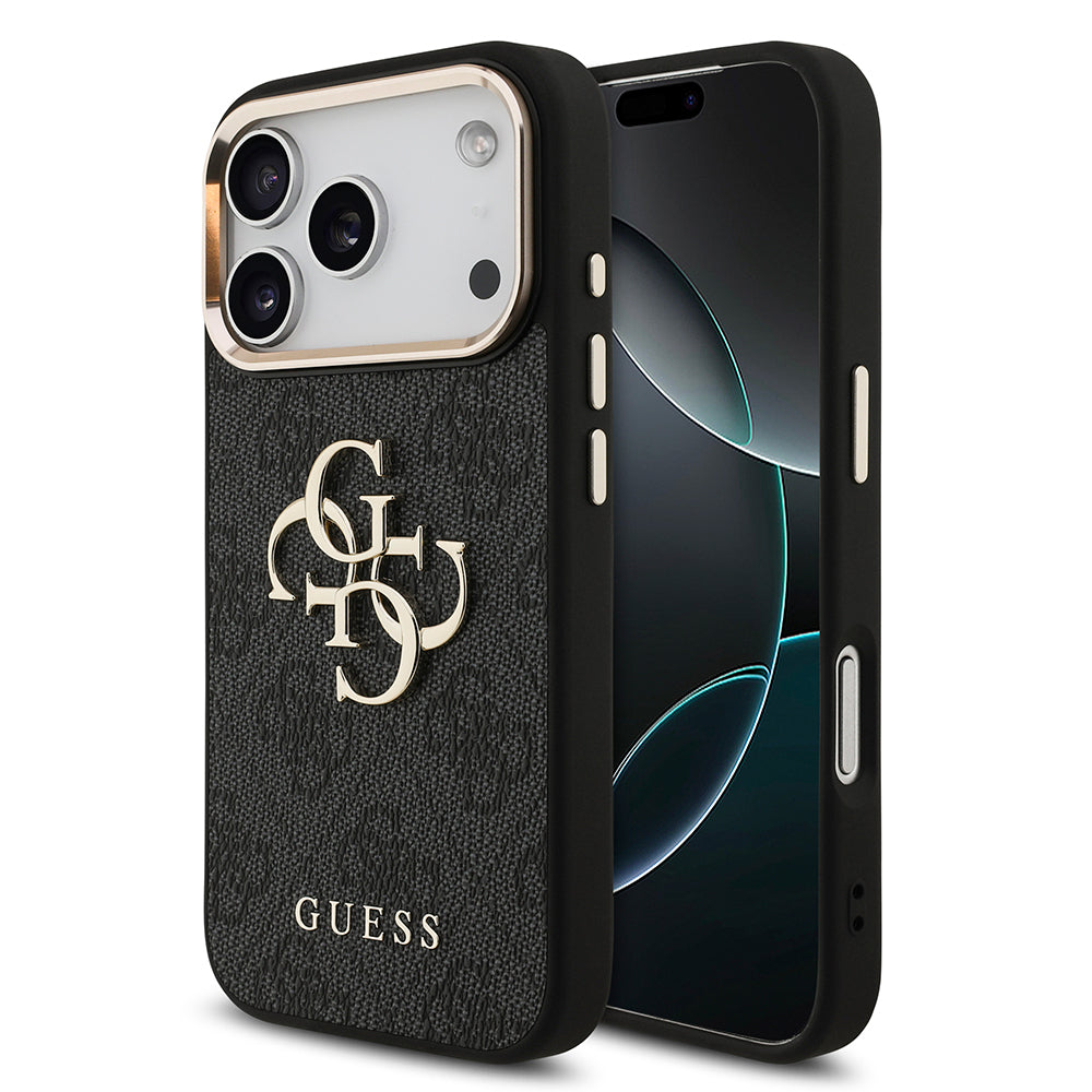 Apple iPhone 17 Pro Kılıf Guess Orjinal Lisanslı Gold Metal Kamera Çerçeveli 4G Desenli Metal Büyük 4G ve Yazı Logolu Kapak - Görsel 3