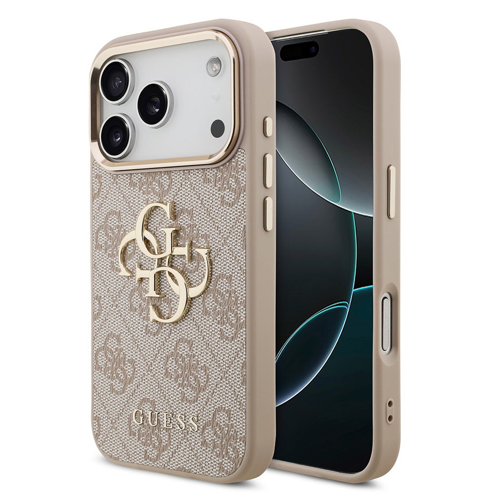 Apple iPhone 17 Pro Kılıf Guess Orjinal Lisanslı Gold Metal Kamera Çerçeveli 4G Desenli Metal Büyük 4G ve Yazı Logolu Kapak - Görsel 2