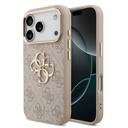 Apple iPhone 17 Pro Kılıf Guess Orjinal Lisanslı Gold Metal Kamera Çerçeveli 4G Desenli Metal Büyük 4G ve Yazı Logolu Kapak - Görsel 2