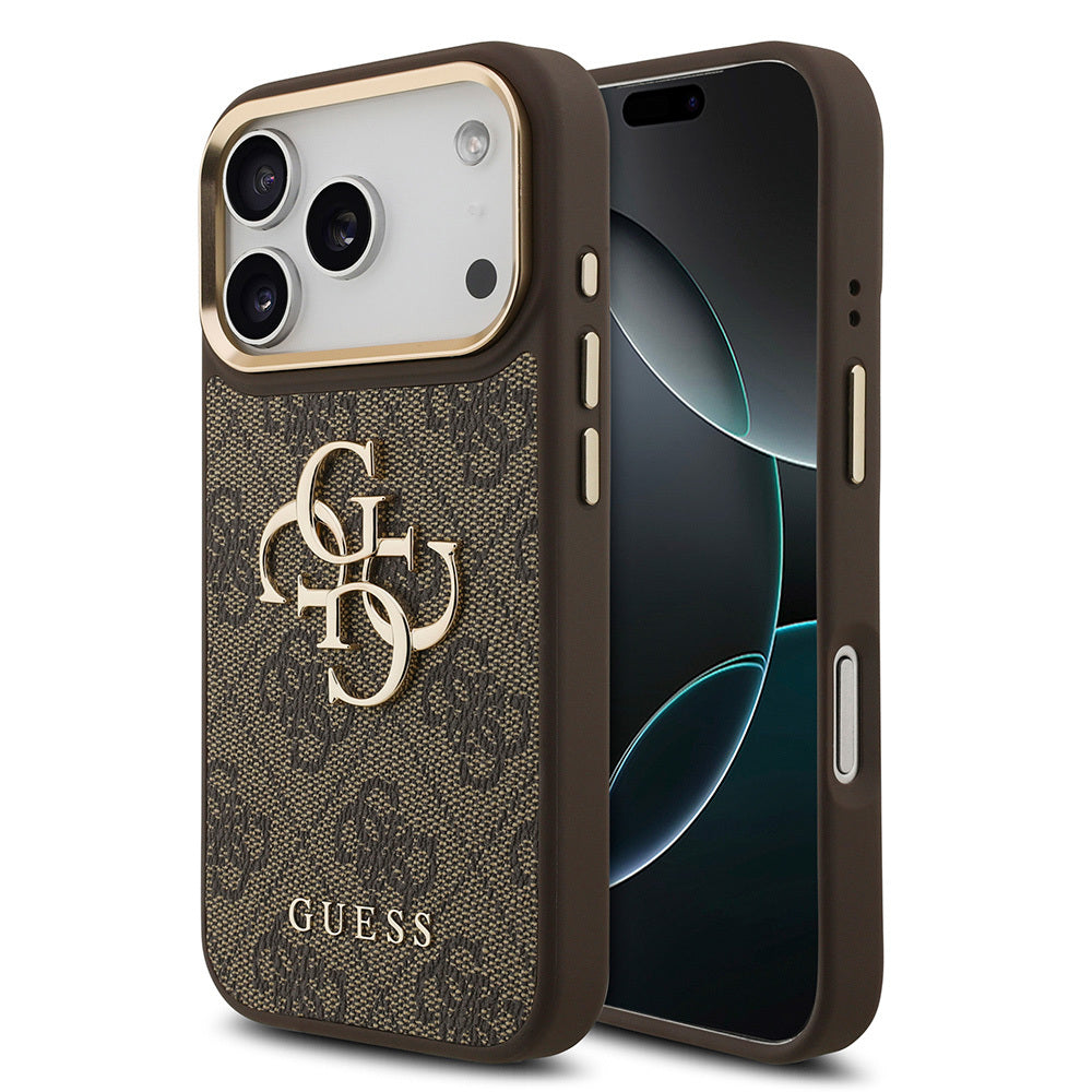 Apple iPhone 17 Pro Kılıf Guess Orjinal Lisanslı Gold Metal Kamera Çerçeveli 4G Desenli Metal Büyük 4G ve Yazı Logolu Kapak - Görsel 4