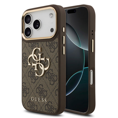 Apple iPhone 17 Pro Kılıf Guess Orjinal Lisanslı Gold Metal Kamera Çerçeveli 4G Desenli Metal Büyük 4G ve Yazı Logolu Kapak - Görsel 4