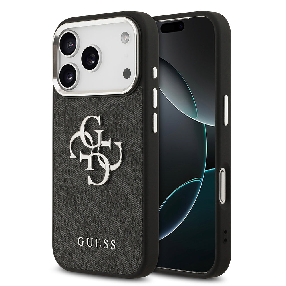 Apple iPhone 17 Pro Kılıf Guess Orjinal Lisanslı Gümüş Metal Kamera Çerçeveli 4G Desenli Metal Büyük 4G ve Yazı Logolu Kapak - Görsel 2